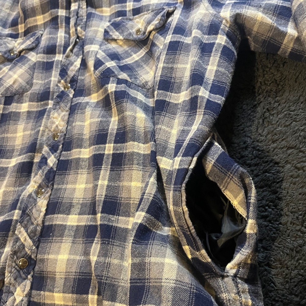 JNCO Flannel Hoodie Men L Blue Plaid Sherpa Lined Snap Front Y2K Skater Grunge - Picture 7 of 7